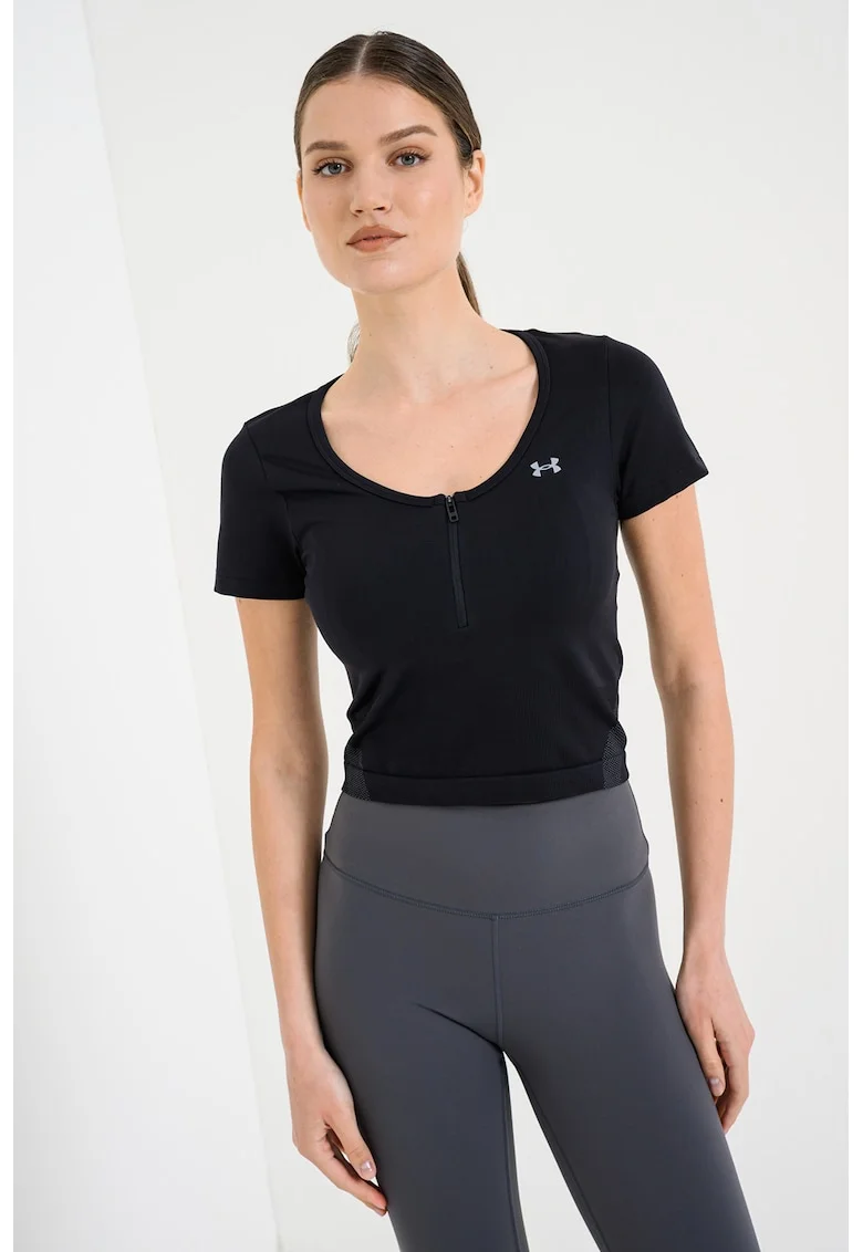 Tricou crop fara cusaturi Vanish, Negru