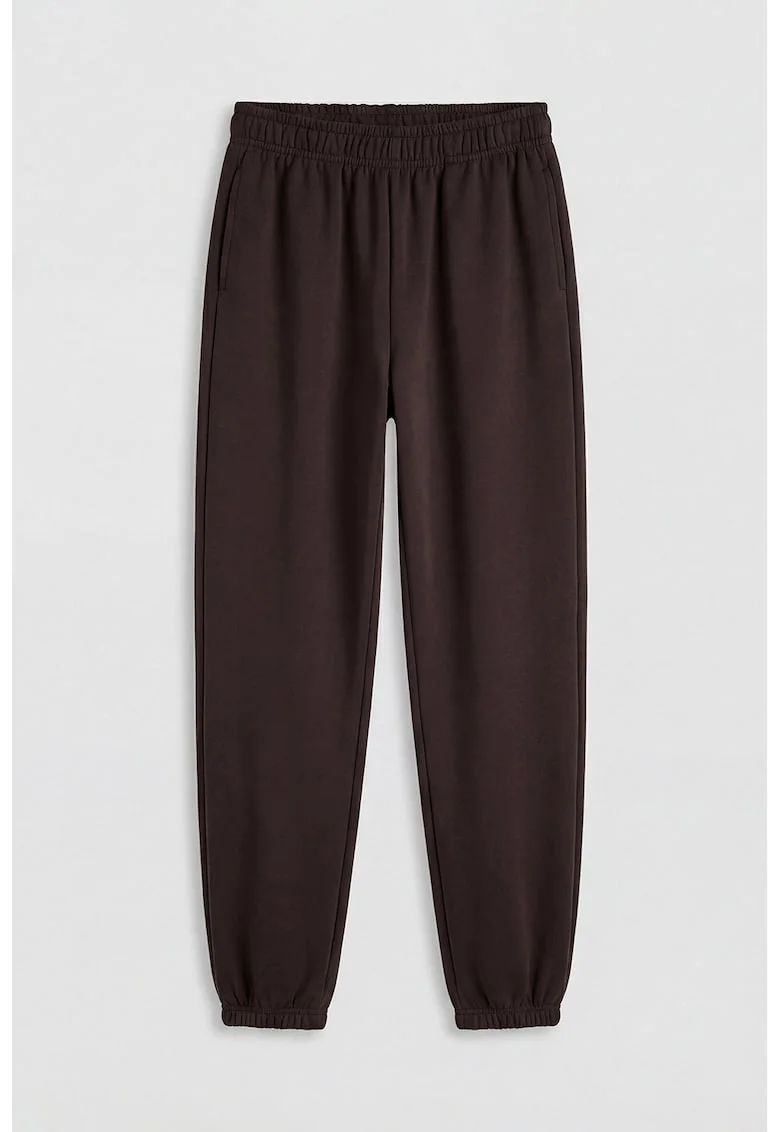 Pantaloni de trening uni cu banda elastica, Maro inchis
