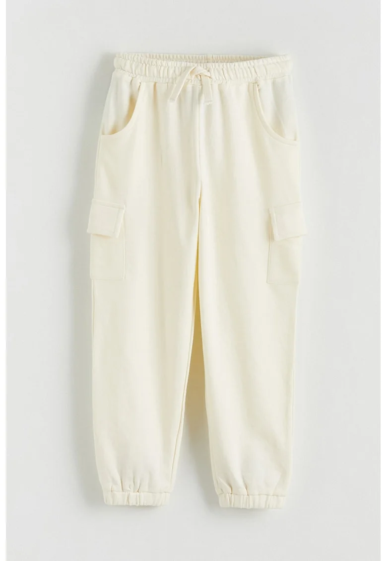 Pantaloni de trening cu croiala cargo si snur, Bej deschis
