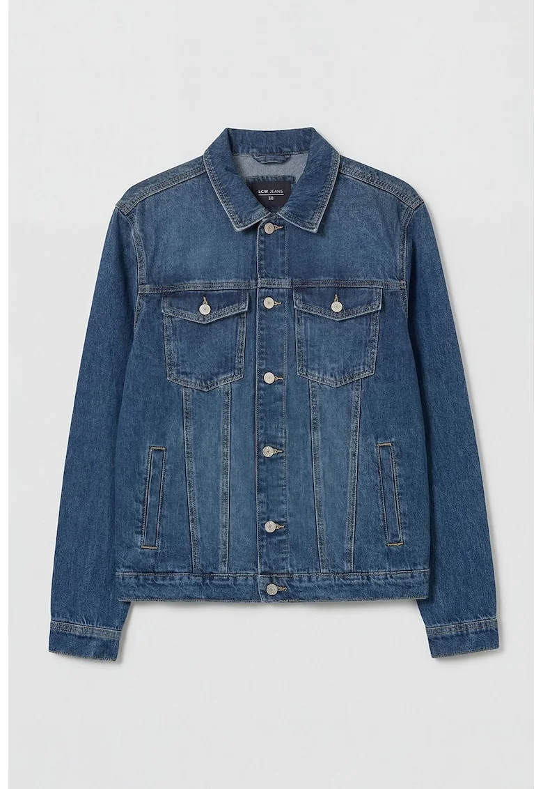 Jacheta din denim cu aspect decolorat, Bleumarin