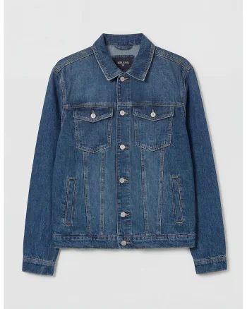 Jacheta din denim cu aspect decolorat, Bleumarin