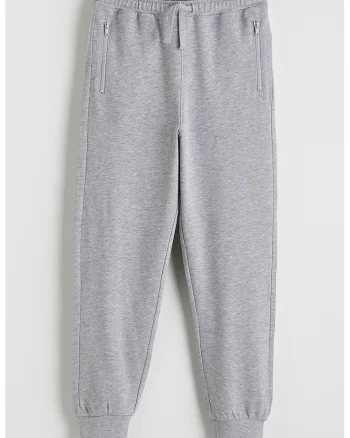 Pantaloni de trening din amestec de bumbac cu buzunare laterale, Gri deschis