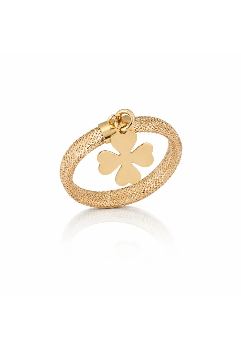 Inel Elastic din Aur Galben de 14K cu Trifoidwqf, Auriu