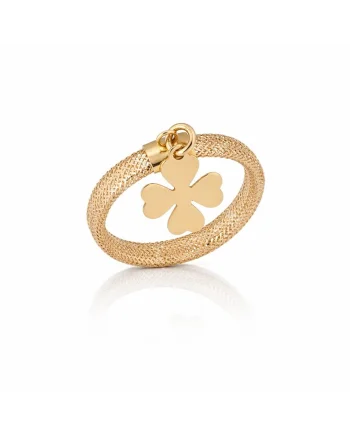 Inel Elastic din Aur Galben de 14K cu Trifoidwqf, Auriu