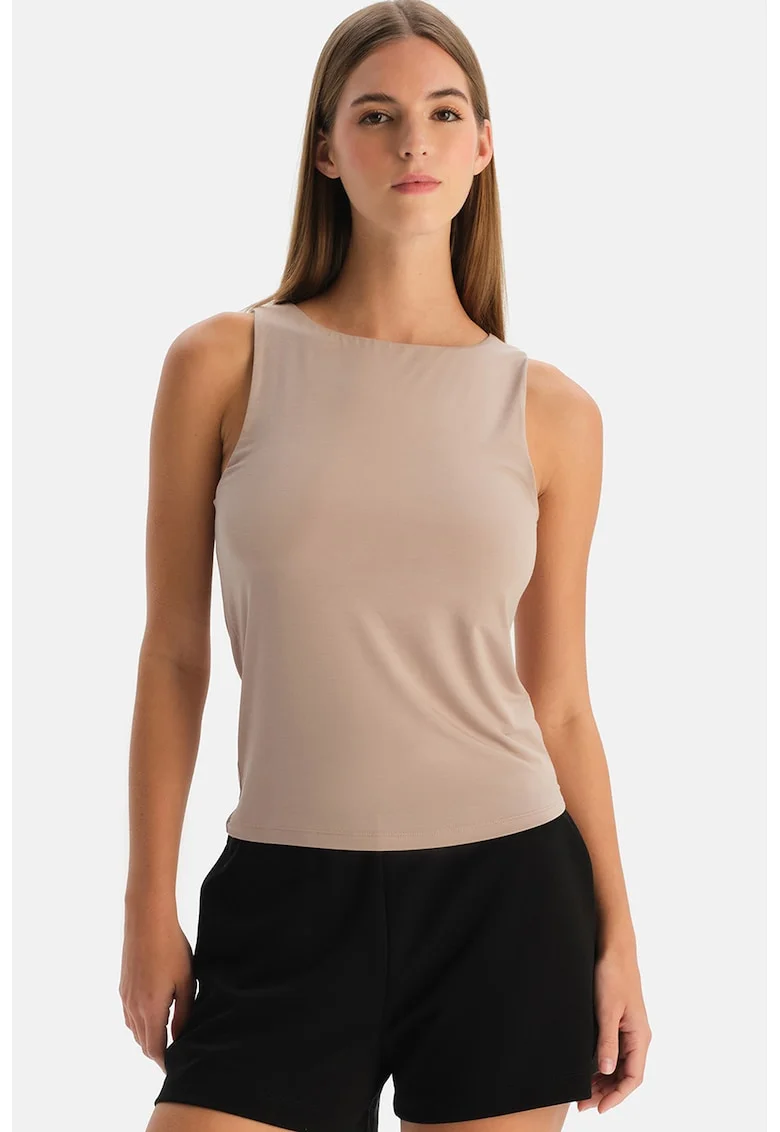 Top din amestec de modal cu model uni, Maro camel