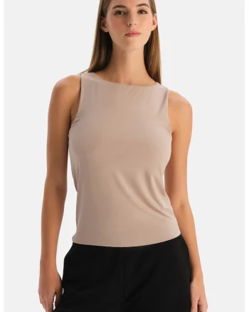 Top din amestec de modal cu model uni, Maro camel