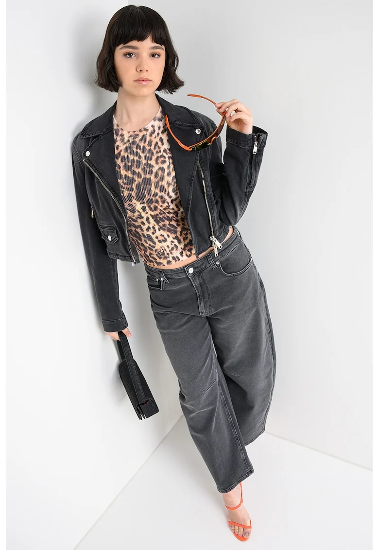 Jacheta crop de denim, Negru stins