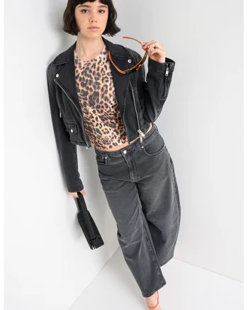 Jacheta crop de denim, Negru stins
