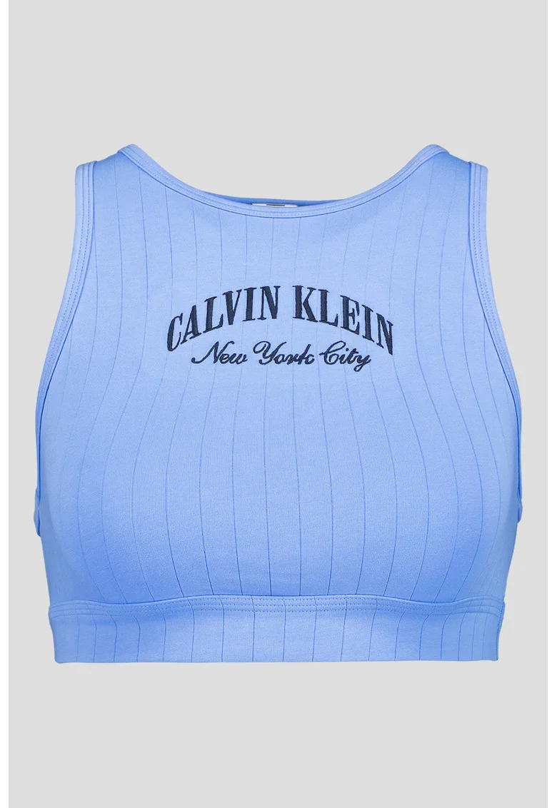 Top crop cu imprimeu logo, Albastru lavanda