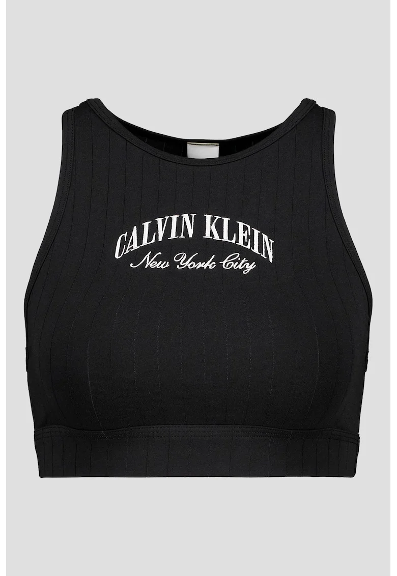 Top crop cu imprimeu logo, Negru