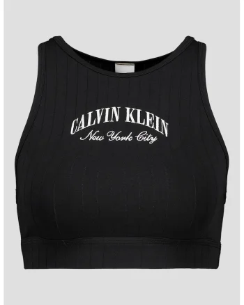 Top crop cu imprimeu logo, Negru