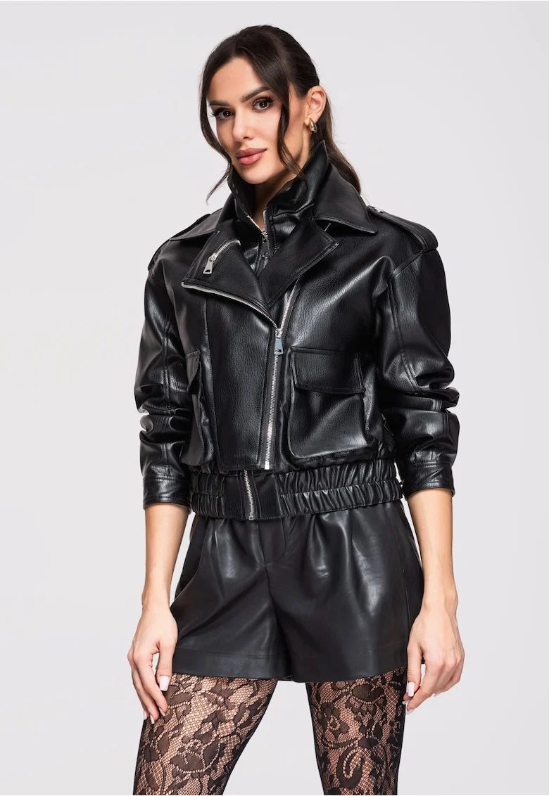 Jacheta de piele  OW-JAFL-0128, Negru