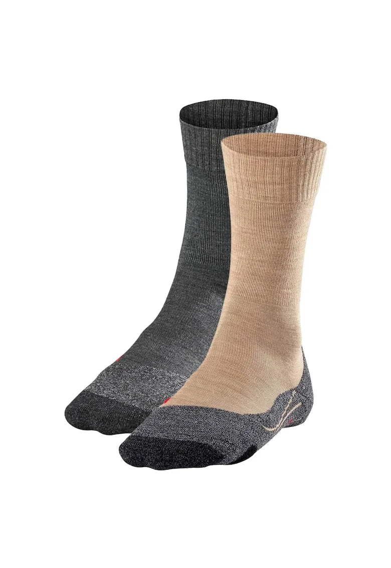 Set de sosete din amestec de lana, pentru trekking TK2- 2 perechi, Maro nisip/Gri antracit