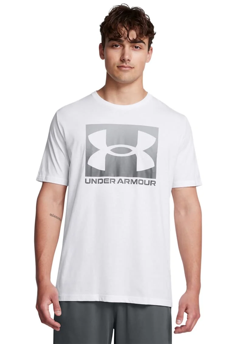 Tricou lejer cu logo Boxed, Gri/Alb optic