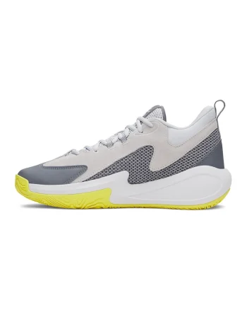 Pantofi mid-cut Curry 3Z 25 pentru baschet, Gri deschis/Galben neon