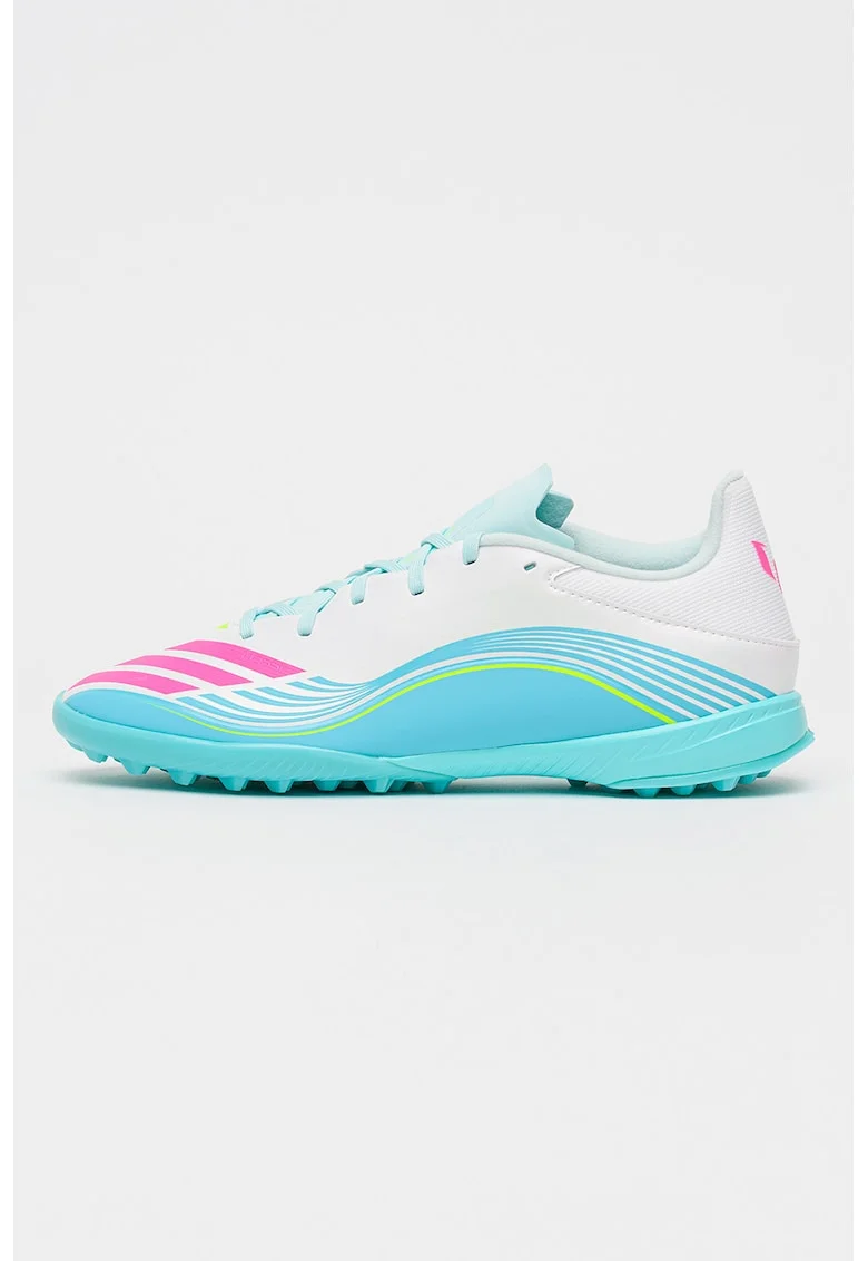Pantofi sport F50 Messi League Turf pentru fotbal, Gri deschis/Turcoaz