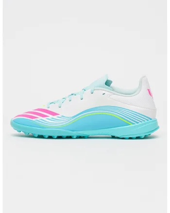 Pantofi sport F50 Messi League Turf pentru fotbal, Gri deschis/Turcoaz
