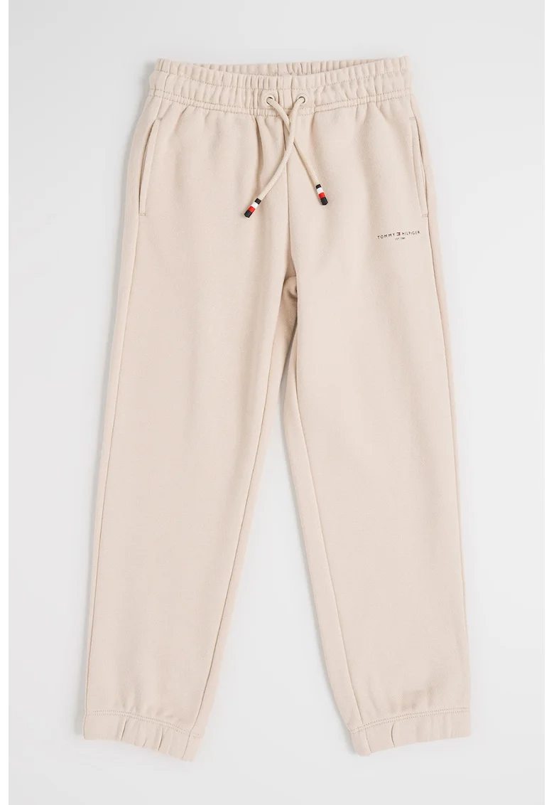 Pantaloni de trening din amestec de bumbac cu croiala relaxed-fit si logo discret, Bej deschis