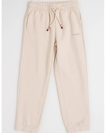 Pantaloni de trening din amestec de bumbac cu croiala relaxed-fit si logo discret, Bej deschis