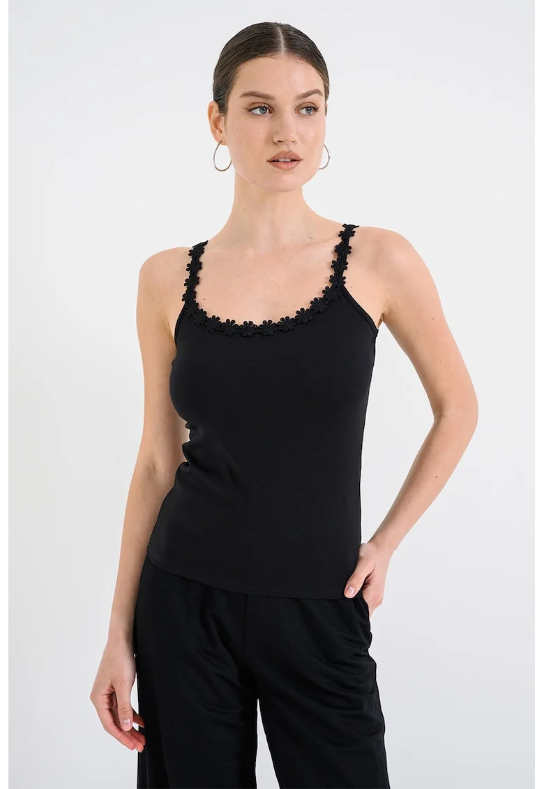 Top slim-fit Flora, Negru