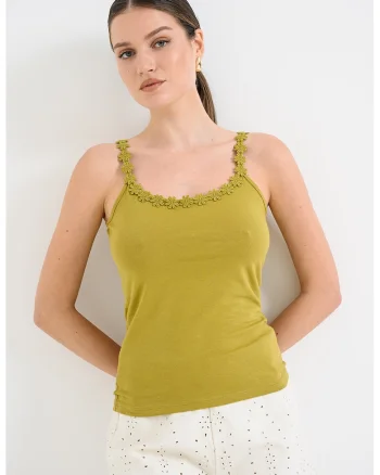 Top slim-fit Flora, Verde masliniu