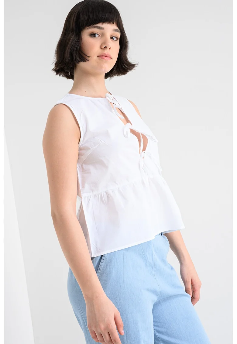 Bluza din bumbac organic cu prinderi cu snururi, fara maneci, Alb