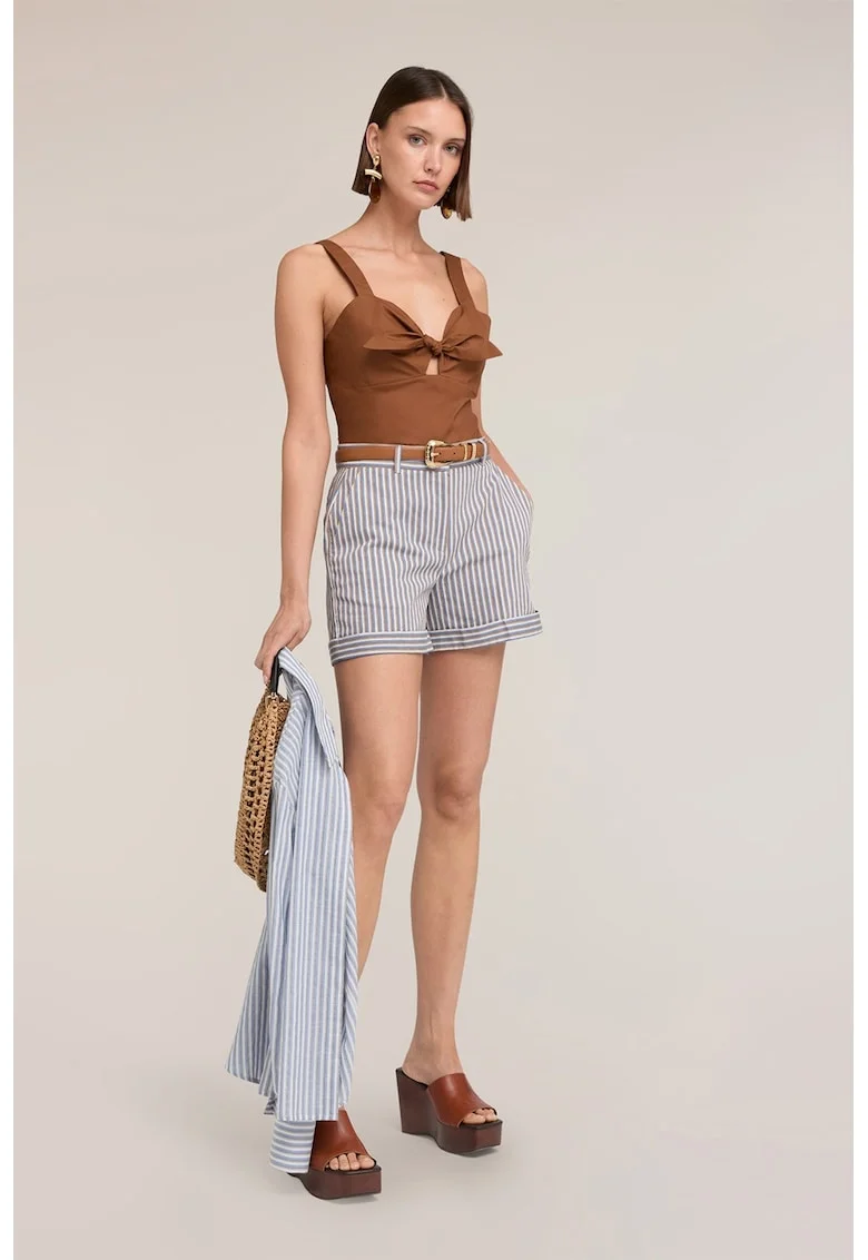 Top cu model cu nod si decolteu adanc, Caramel