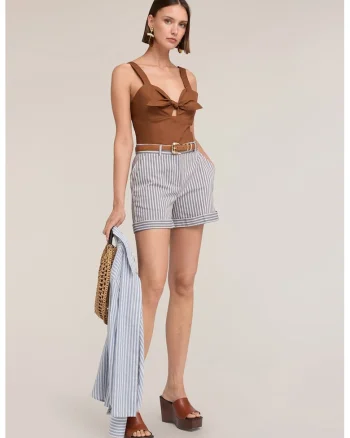 Top cu model cu nod si decolteu adanc, Caramel