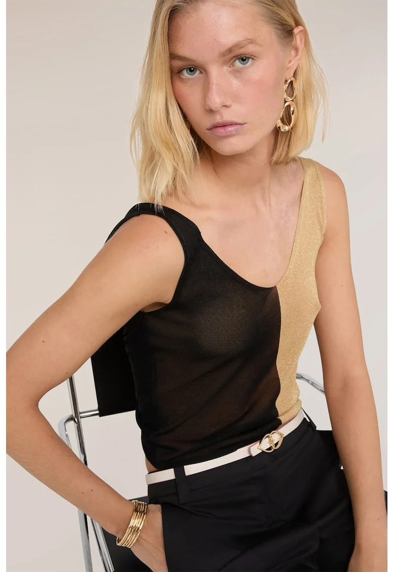 Top crop cu detaliu cu nod pe partea din spate, Negru/Bej