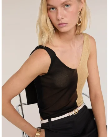 Top crop cu detaliu cu nod pe partea din spate, Negru/Bej
