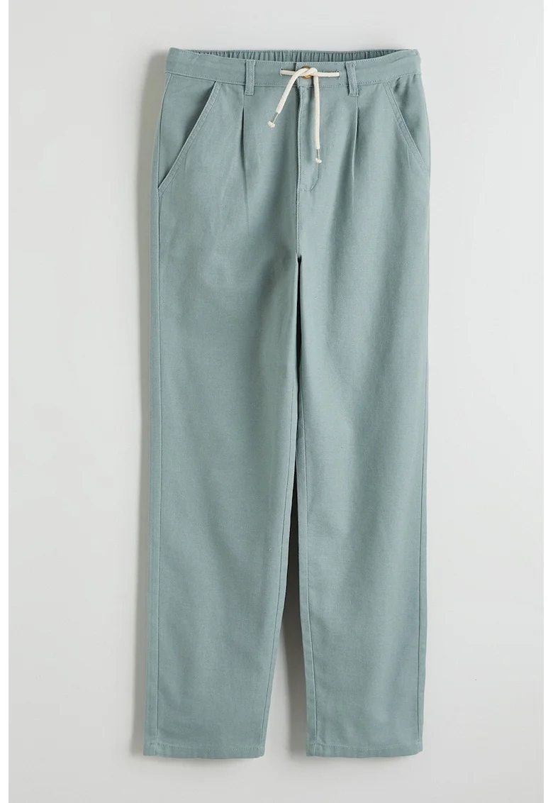 Pantaloni din amestec de in cu snur in talie, Verde feriga