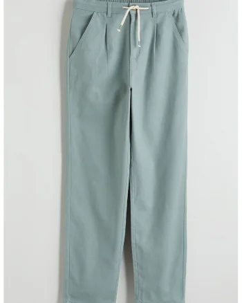 Pantaloni din amestec de in cu snur in talie, Verde feriga