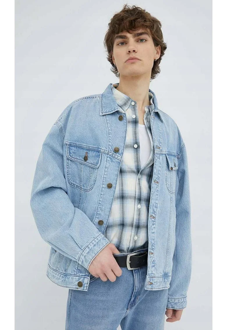 Jacheta barbati,  Loose Rider Jacket, albastru deschis, croiala lejera, bumbac, canepa,