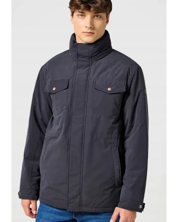 Geaca barbati,  matlasata, neagra, bumbac, cu gluga ascunsa, fermoar, 2 buzunare cu clapa,