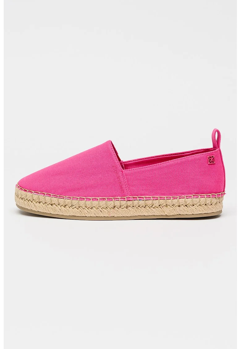 Espadrile din material textil cu varf rotund, Roz neon