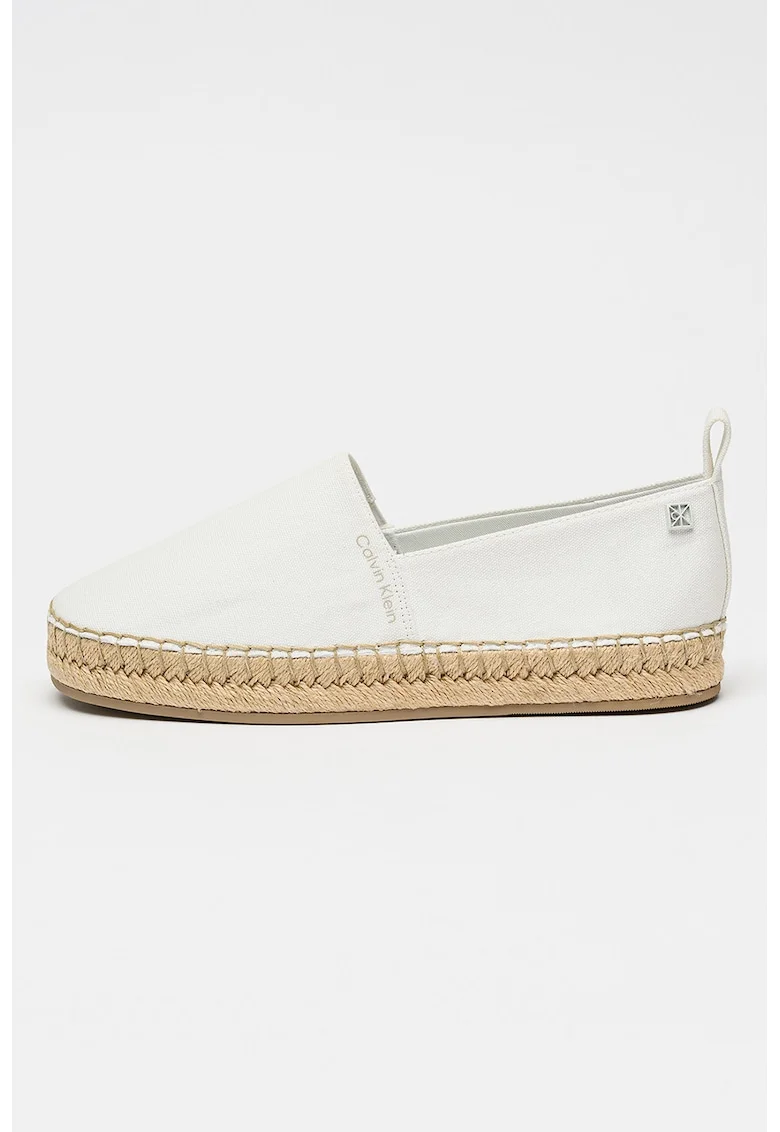 Espadrile din material textil cu varf rotund, Alb optic