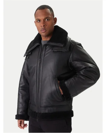 Geaca de piele barbati  neagra,