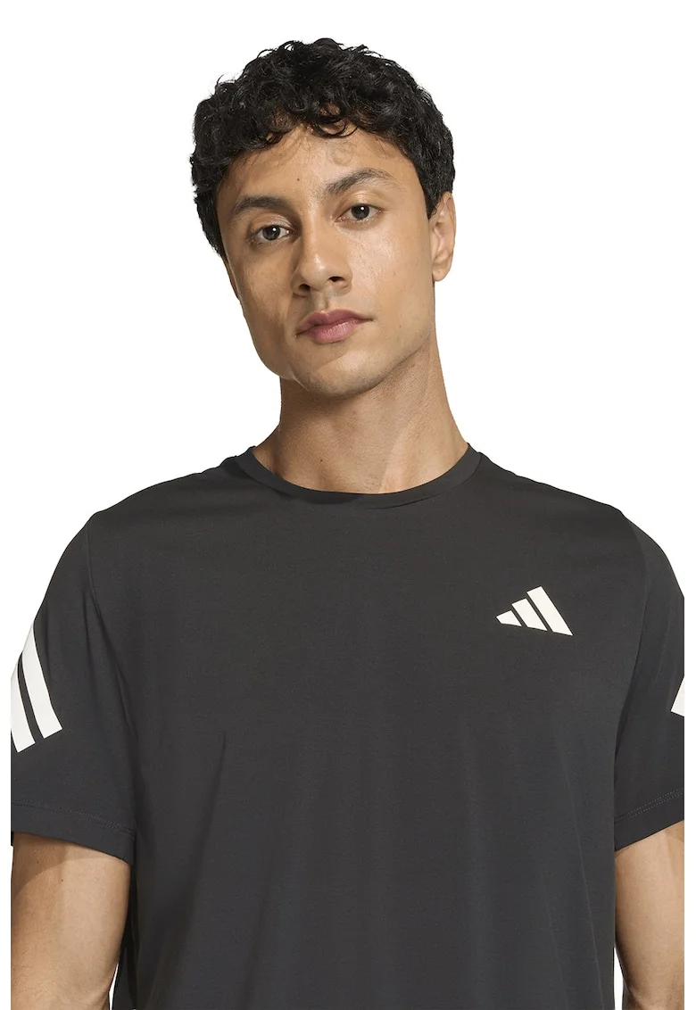 Tricou cu decolteu la baza gatului si logo, pentru alergare, Negru/Alb murdar