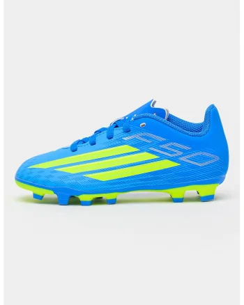 Pantofi F50 Club pentru fotbal, Albastru royal/Verde lime/Argintiu