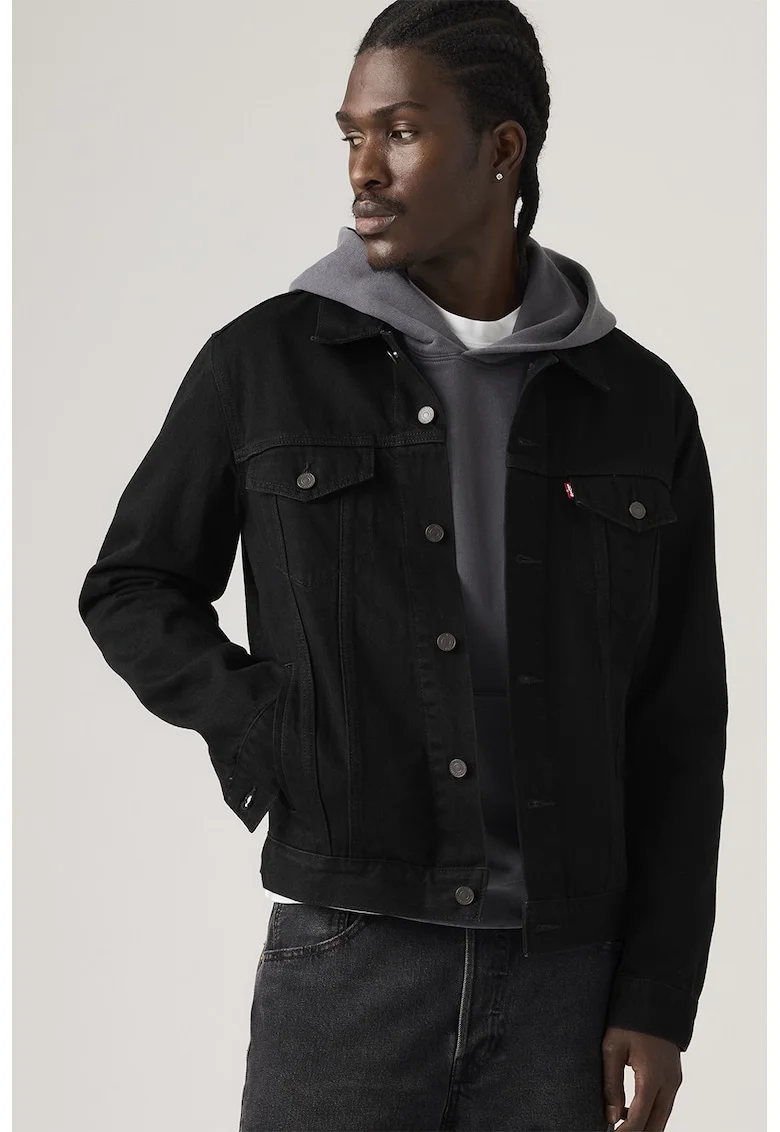 Jacheta din denim cu buzunare, Rosu/Negru stins