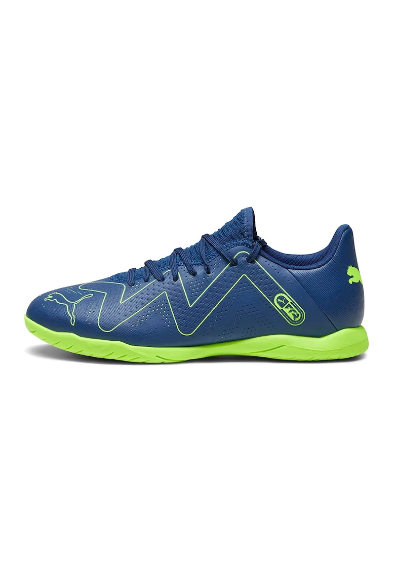 Pantofi cu aspect perforat, pentru fotbal Future Play IT, Verde lime/Albastru petrol