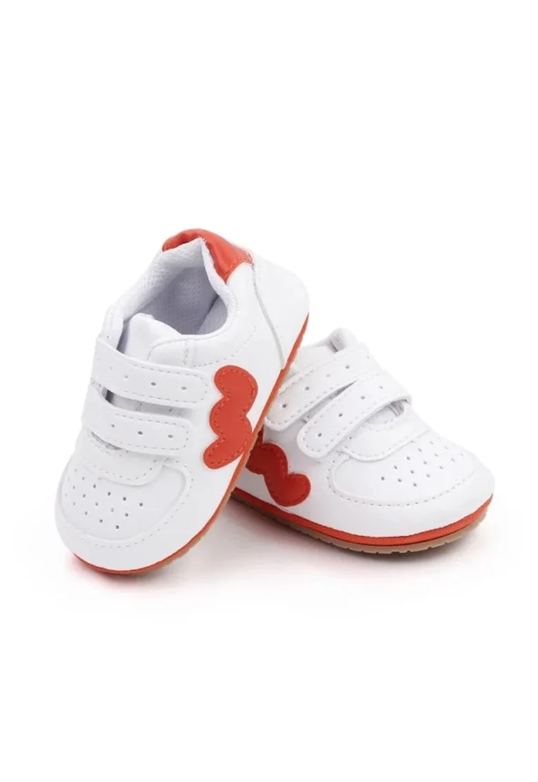 Pantofi Sport  Cu Insertie Portocalie, Piele ecologica, Fete, Velcro, Alb, Alb