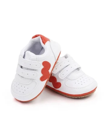 Pantofi Sport  Cu Insertie Portocalie, Piele ecologica, Fete, Velcro, Alb, Alb