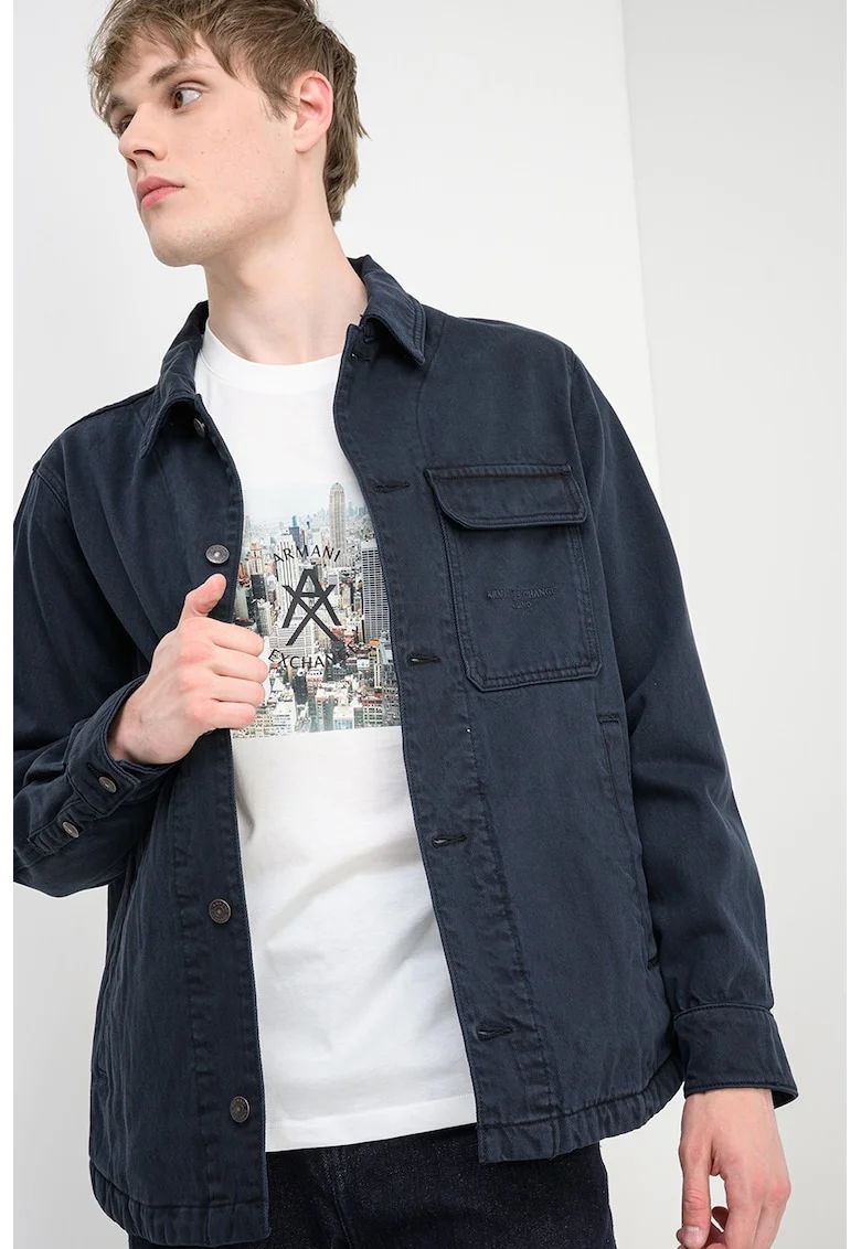 Jacheta de denim cu nasturi, Bleumarin