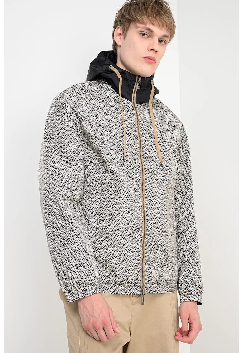 Jacheta reversibila cu gluga, Alb fildes/Negru/Kaki