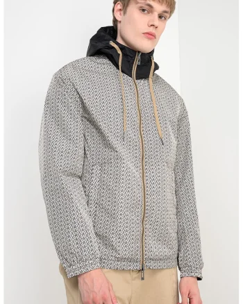 Jacheta reversibila cu gluga, Alb fildes/Negru/Kaki