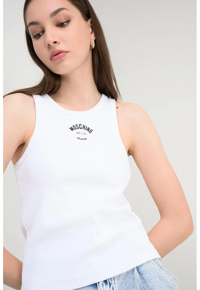 Top din amestec de bumbac cu imprimeu logo, Negru/Alb optic