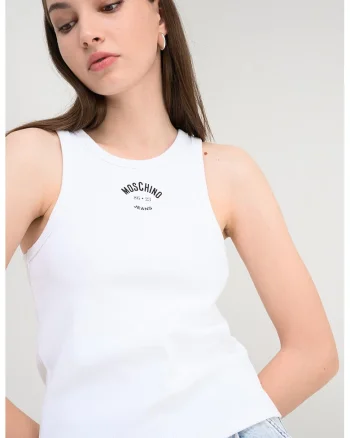 Top din amestec de bumbac cu imprimeu logo, Negru/Alb optic
