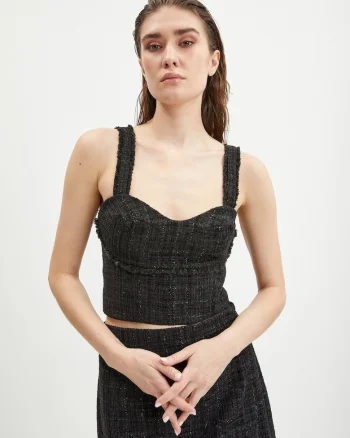 Top din tweed Emily, Negru