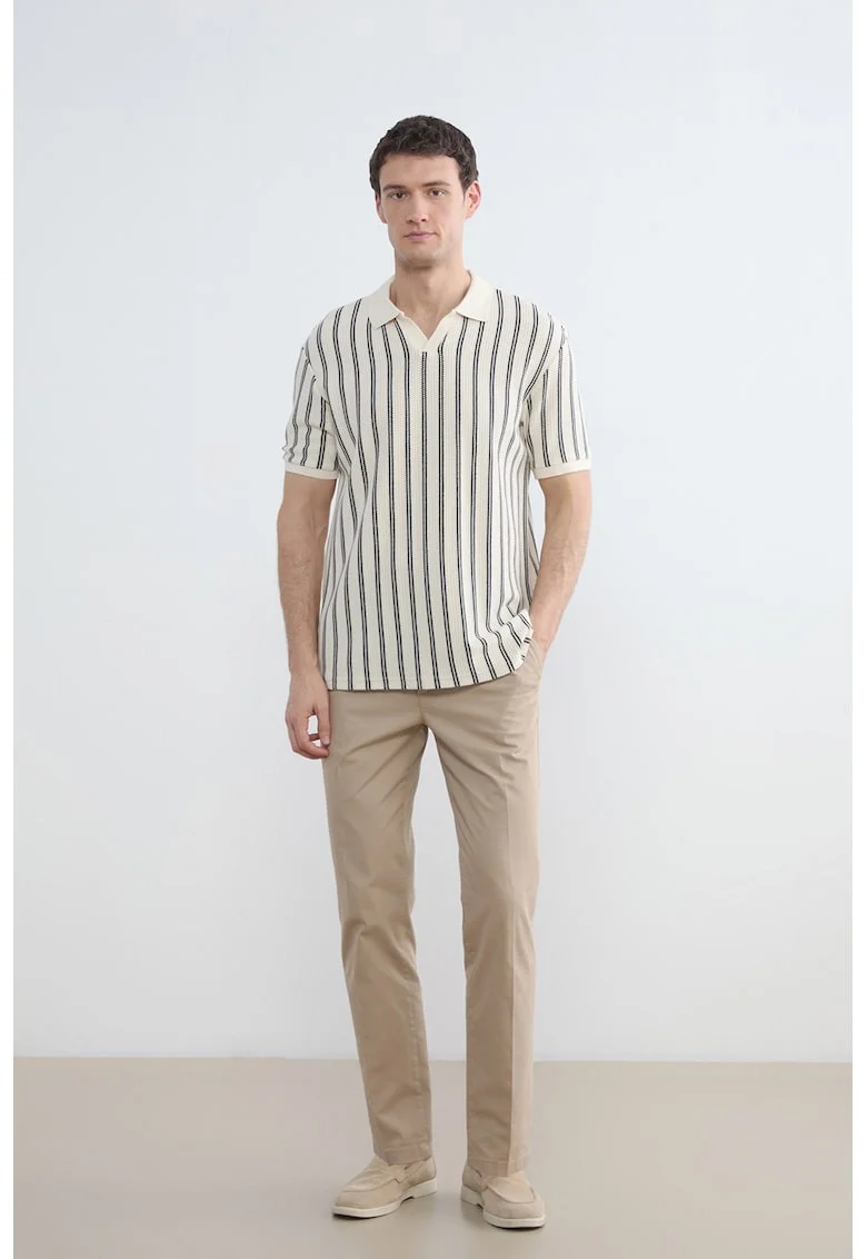 Tricou polo cu dungi, Negru/Bej deschis